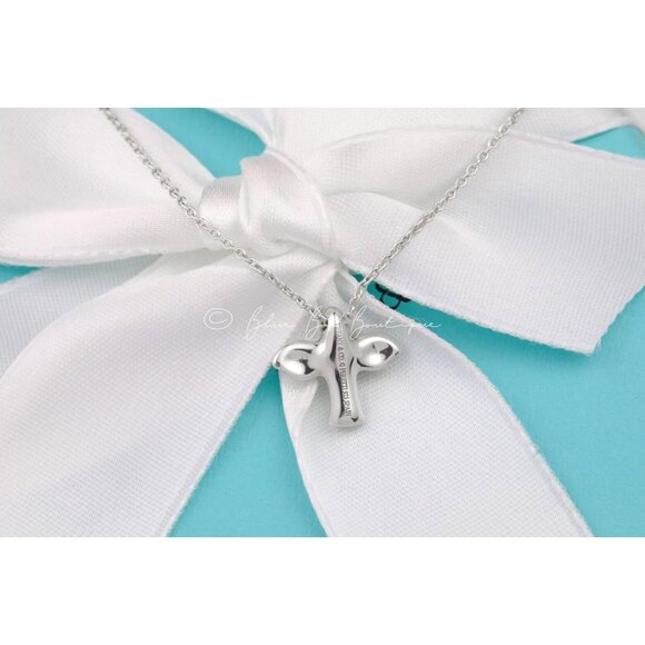 Tiffany & Co Elsa Peretti Mini Dove Bird Cross Pendant 16" Necklace Silver w/ Po - Picture 7 of 9